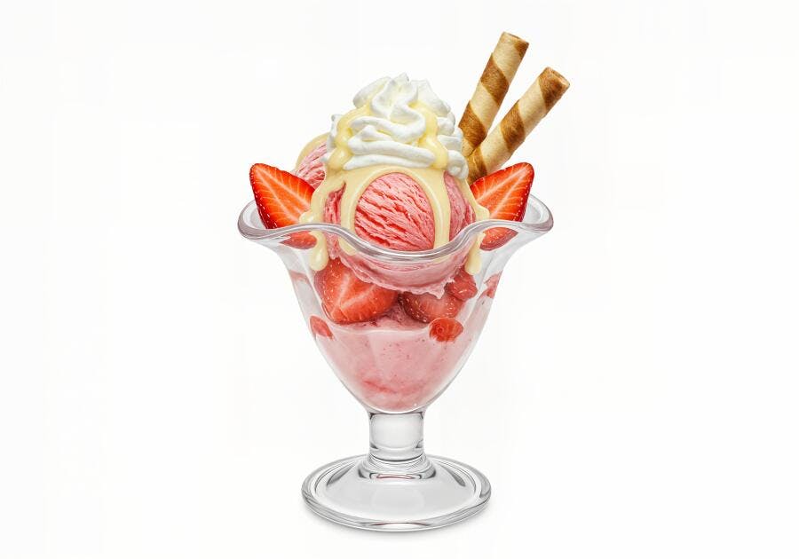Sorvete de Morango com Chantilly e Waffles
