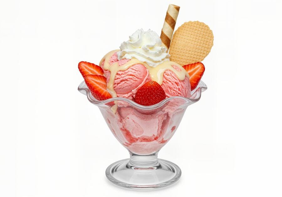 Sorvete de Morango com Chantilly e Wafer