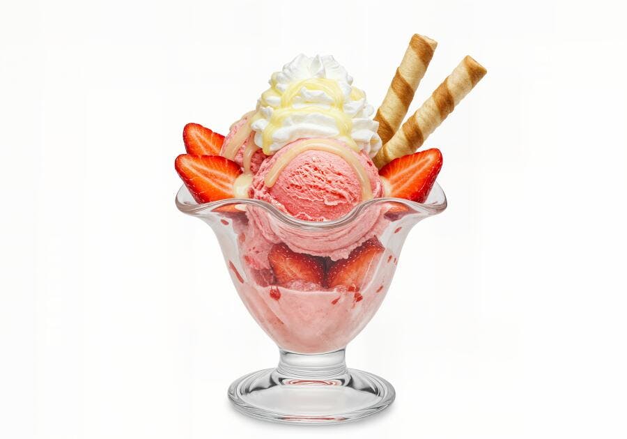 Sorvete de Morango com Chantilly e Wafer