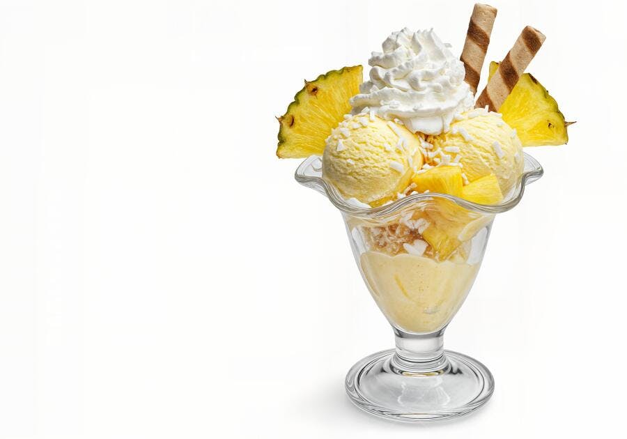 Sorvete de abacaxi com chantilly e wafer