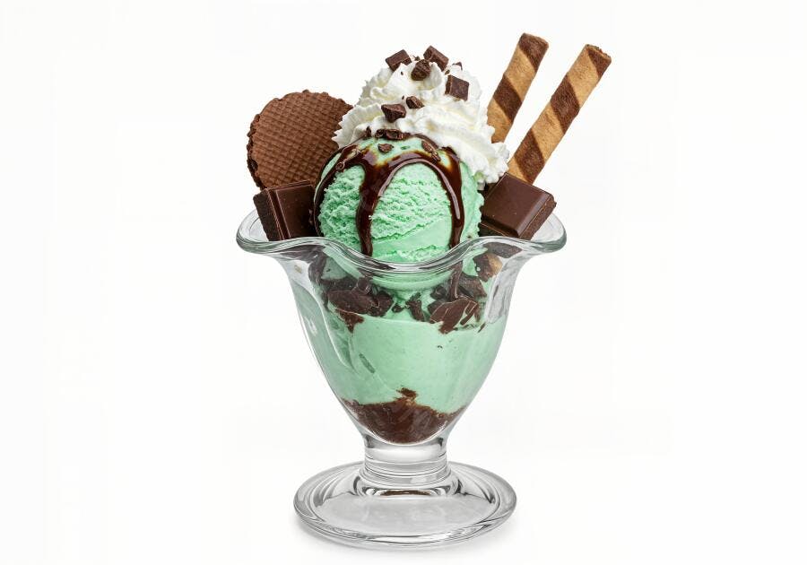 Sorvete de menta com chocolate e chantilly