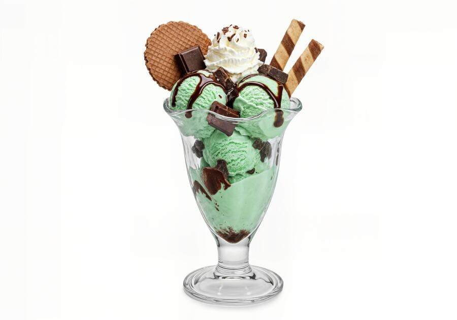 Sorvete de menta com chocolate e chantilly