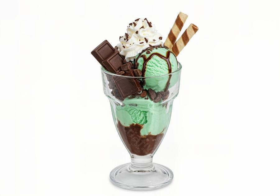 Sobremesa de sorvete menta com chocolate