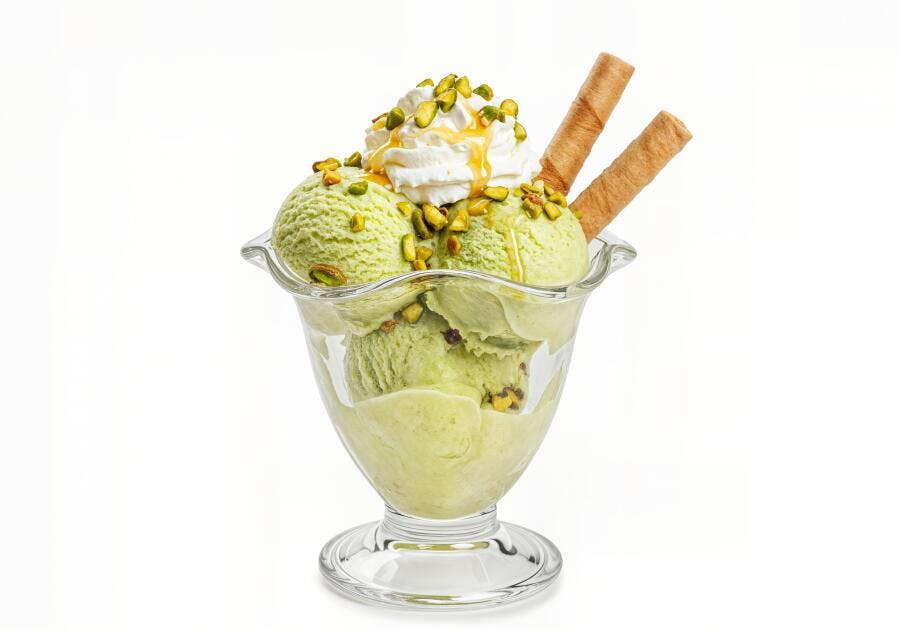 Sorvete de Pistache com Chantilly e Wafer