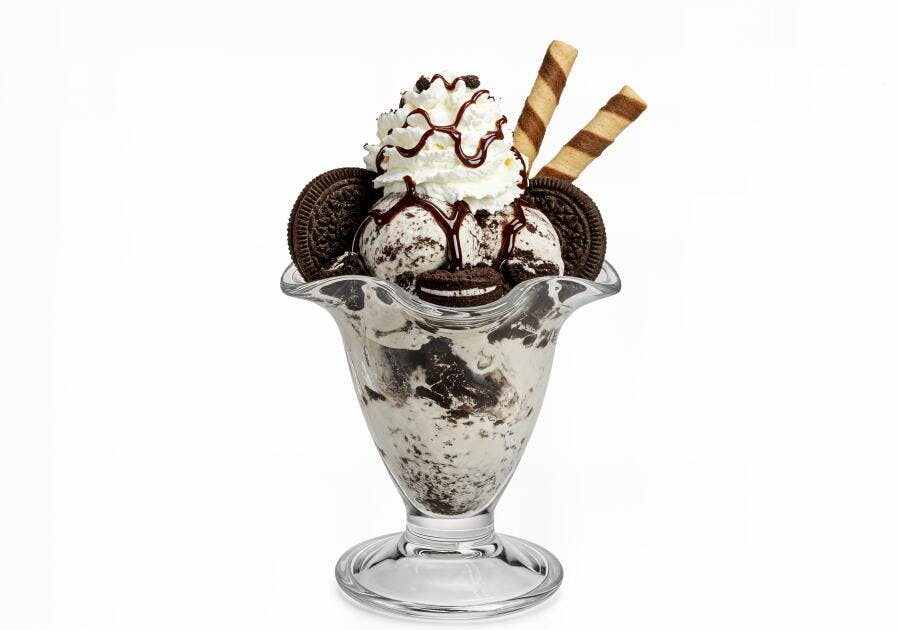 Sobremesa de sorvete com Oreo e chantilly