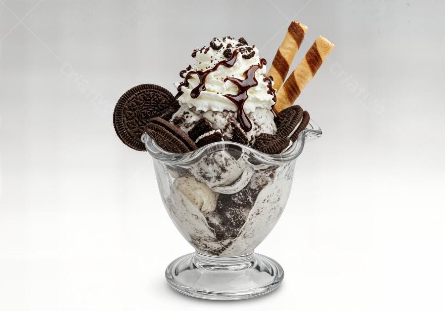 Sundae de Oreo com chantilly e calda