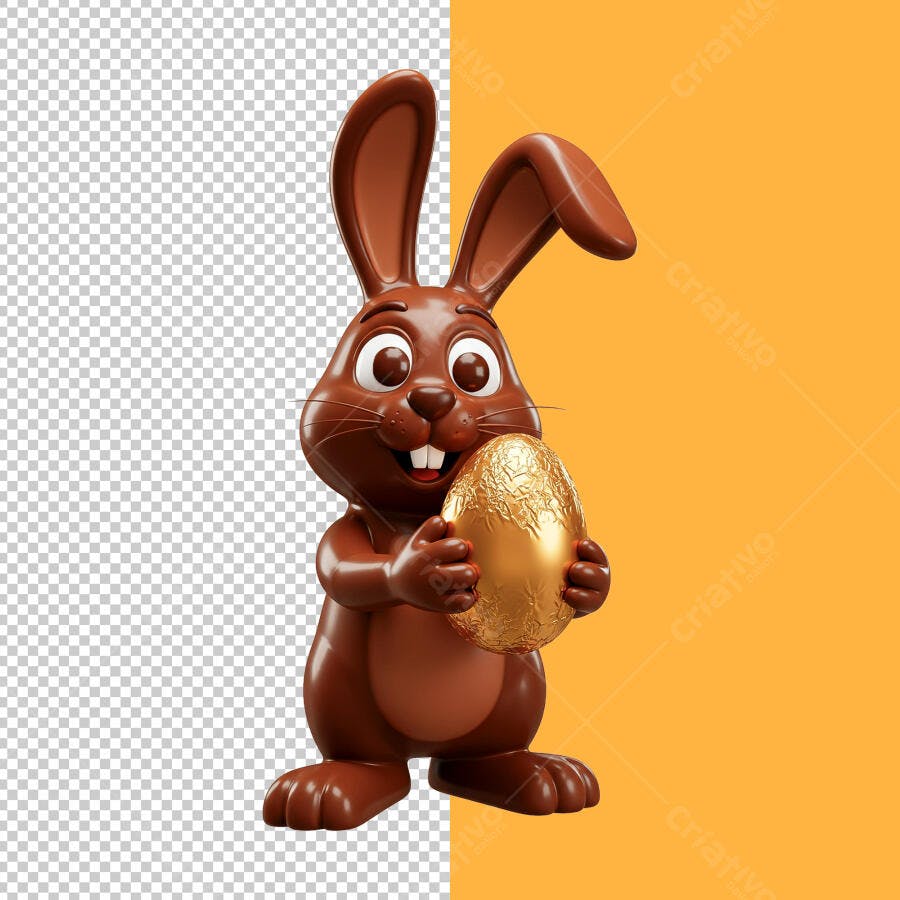 Coelhinho de Páscoa com Ovo de Chocolate PSD Editável