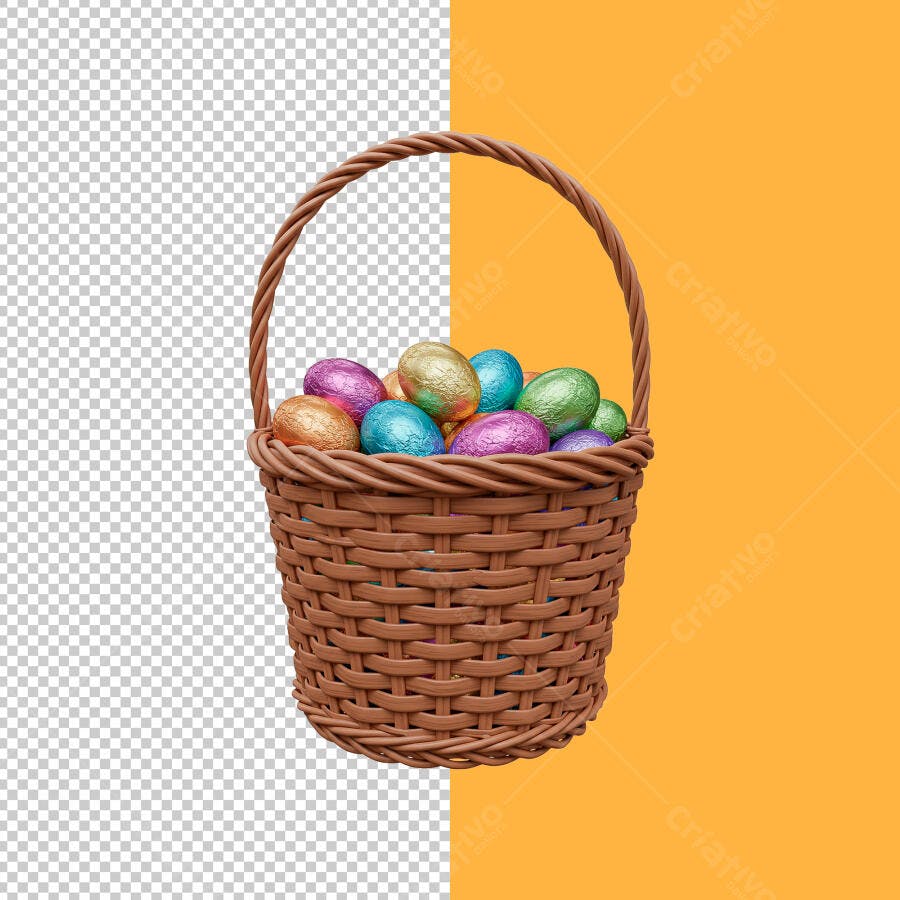 Cesta de Páscoa com Ovos PSD Editável