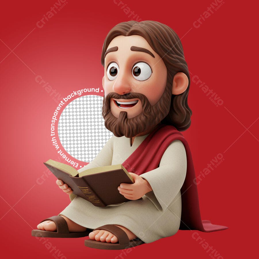 Personagem Jesus Cristo lendo a bíblia estilo animado PNG