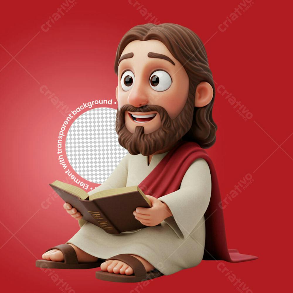 Personagem jesus cristo lendo a bíblia estilo animado