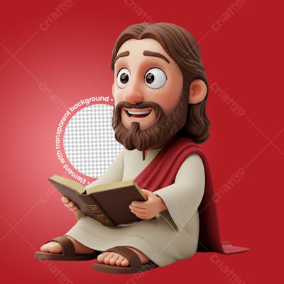 Personagem jesus cristo lendo a bíblia estilo animado