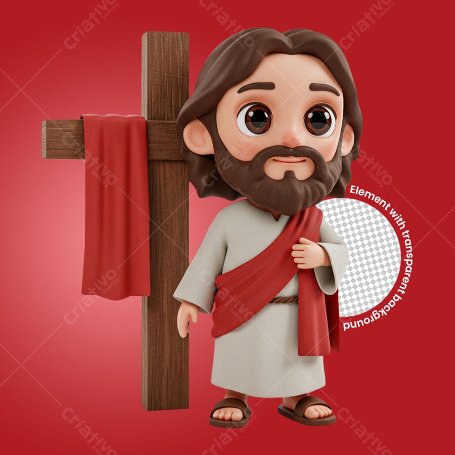 Personagem Renderizado em 3D estilo Pixar Jesus Cristo ressurreição cruz