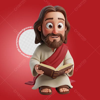Personagem jesus cristo sentado lendo a bíblia estilo animado