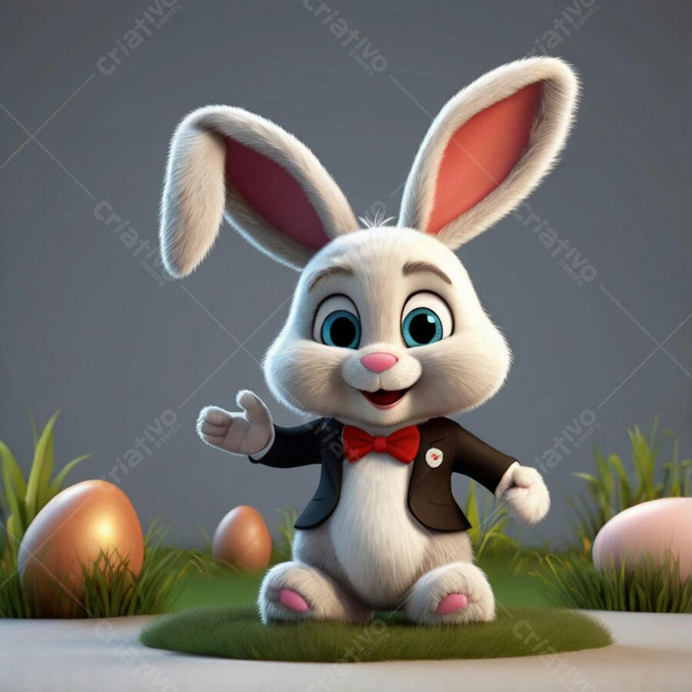 Coelhinho fofo da páscoa e ovos de páscoa renderizados no estilo pixar