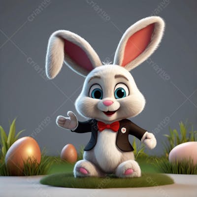 Coelhinho fofo da páscoa e ovos de páscoa renderizados no estilo pixar