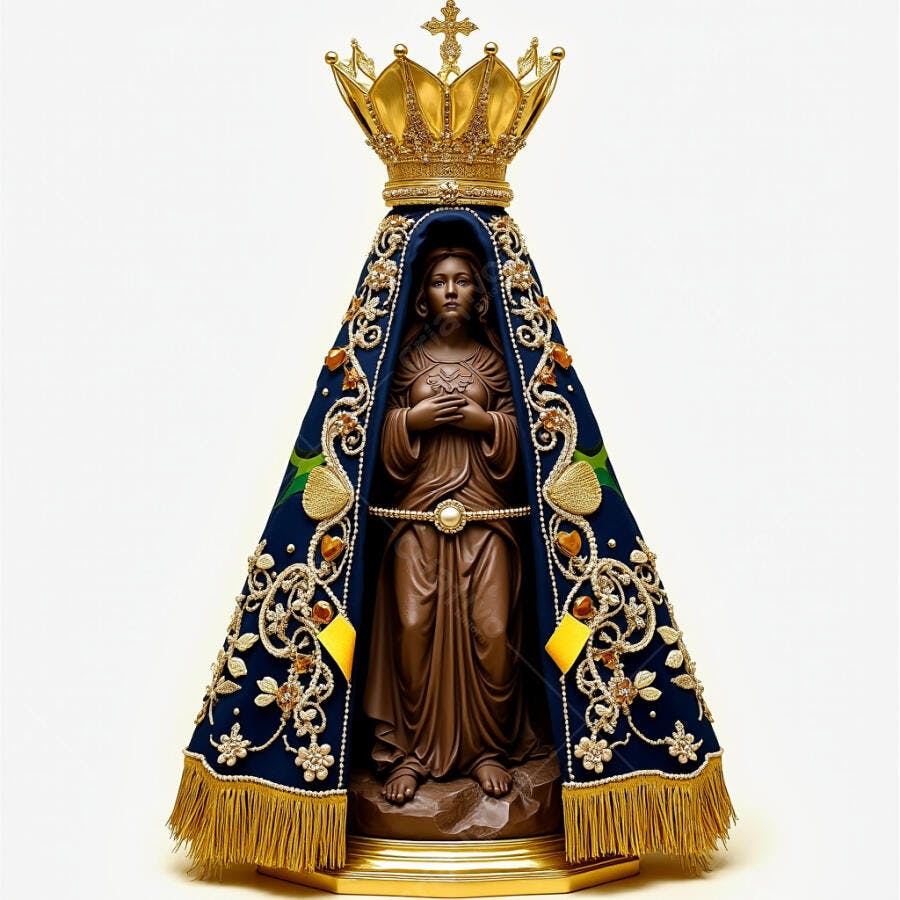 Estátua Nossa Senhora Aparecida manto azul dourado