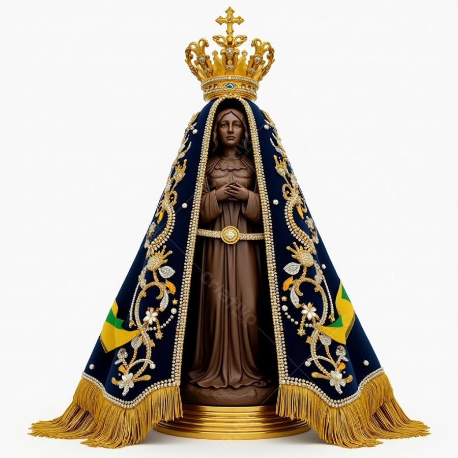 Estátua Nossa Senhora Aparecida manto azul dourado