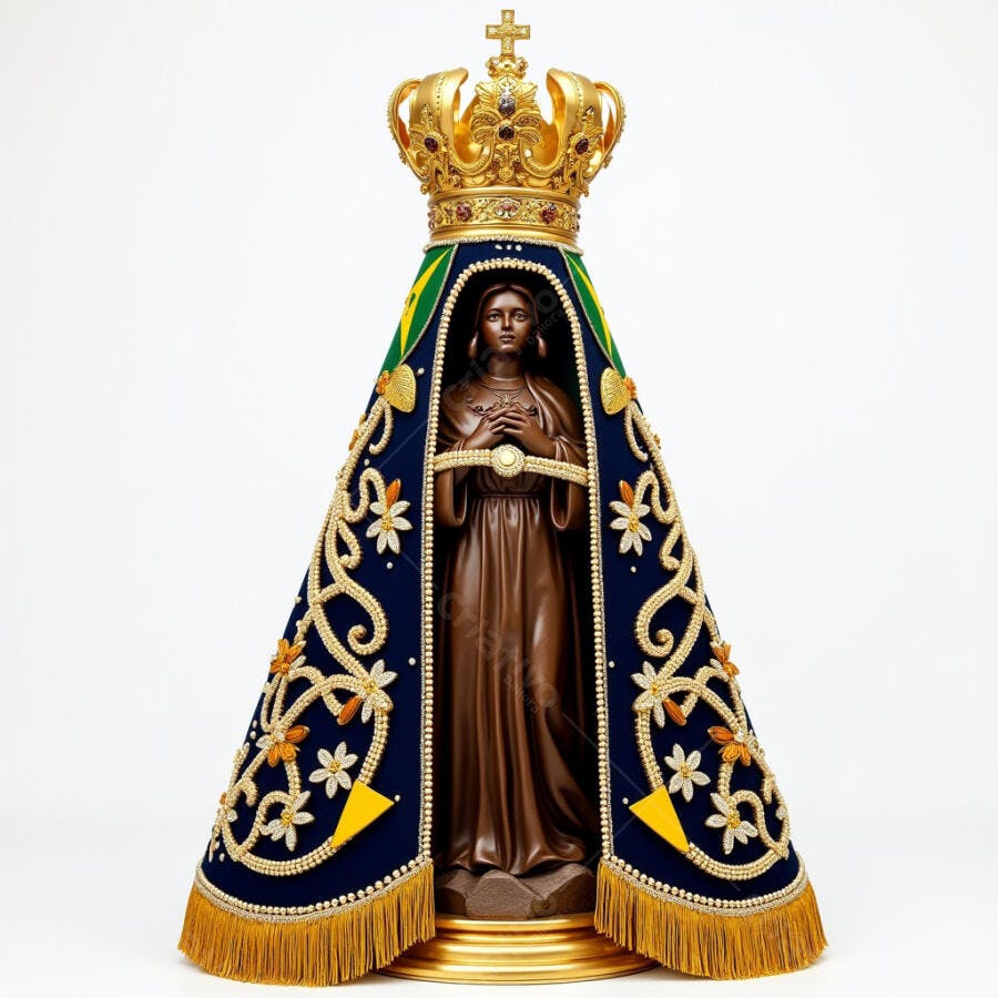 Imagem Nossa Senhora Aparecida com manto azul e dourado