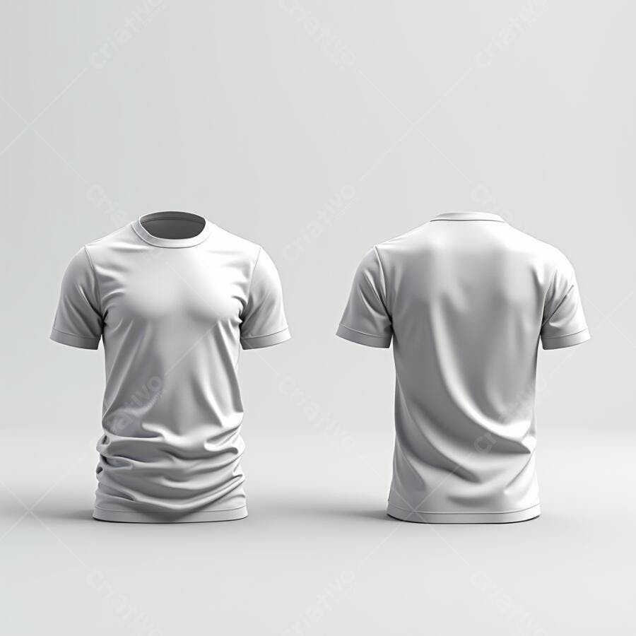 Camiseta branca manga curta vista frontal e traseira