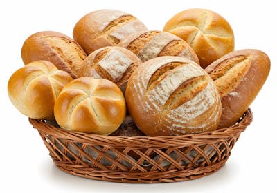 Pães fresquinhos em cesto de vime
