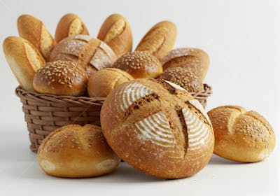 Pães fresquinhos em cesto de vime