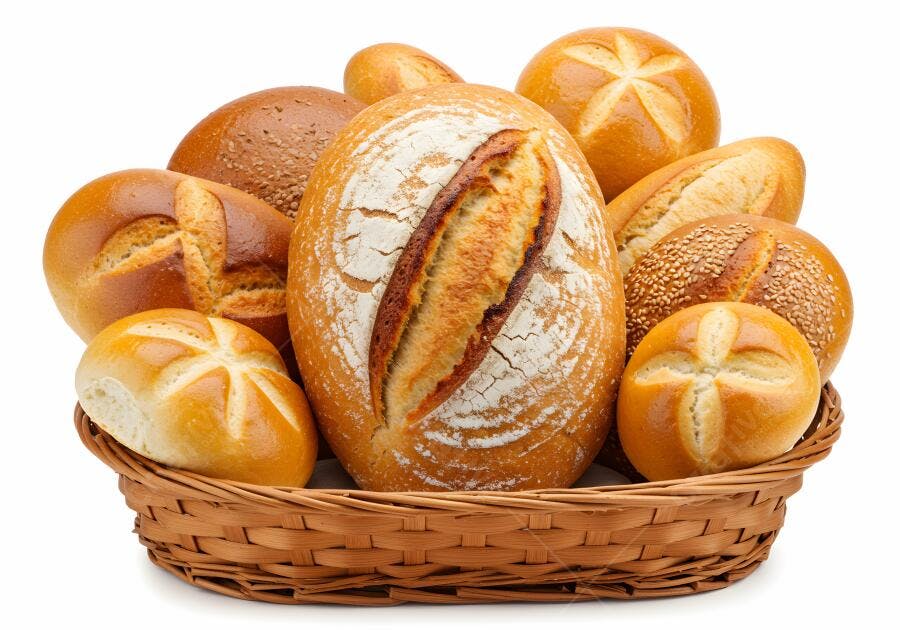 Cesta de pães artesanais variados