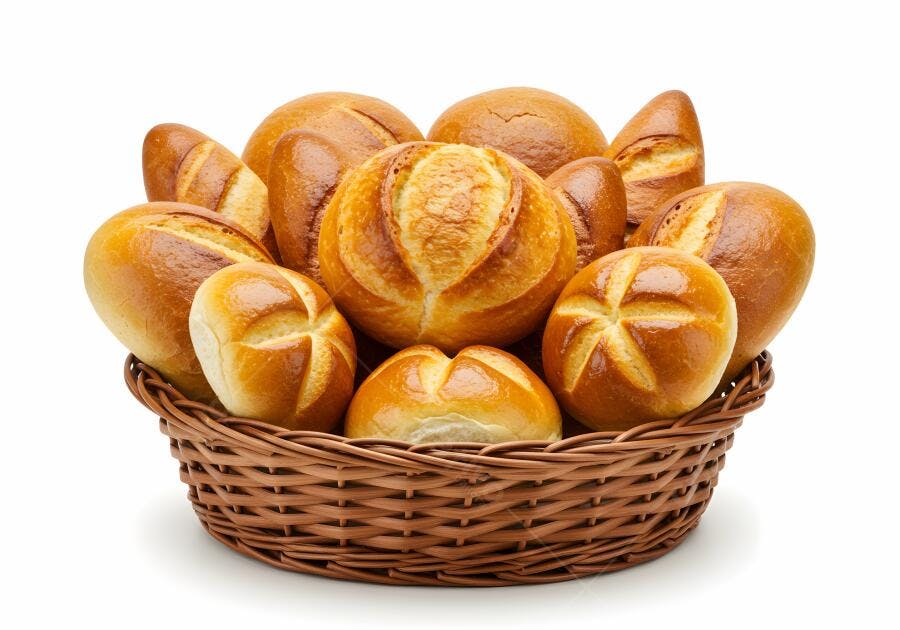 Pães frescos em cesta de vime