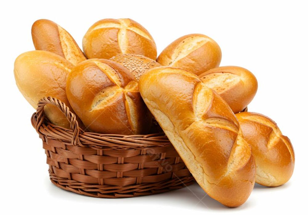 Pães fresquinhos em cesto de vime