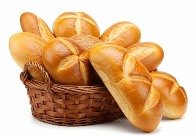 Pães fresquinhos em cesto de vime