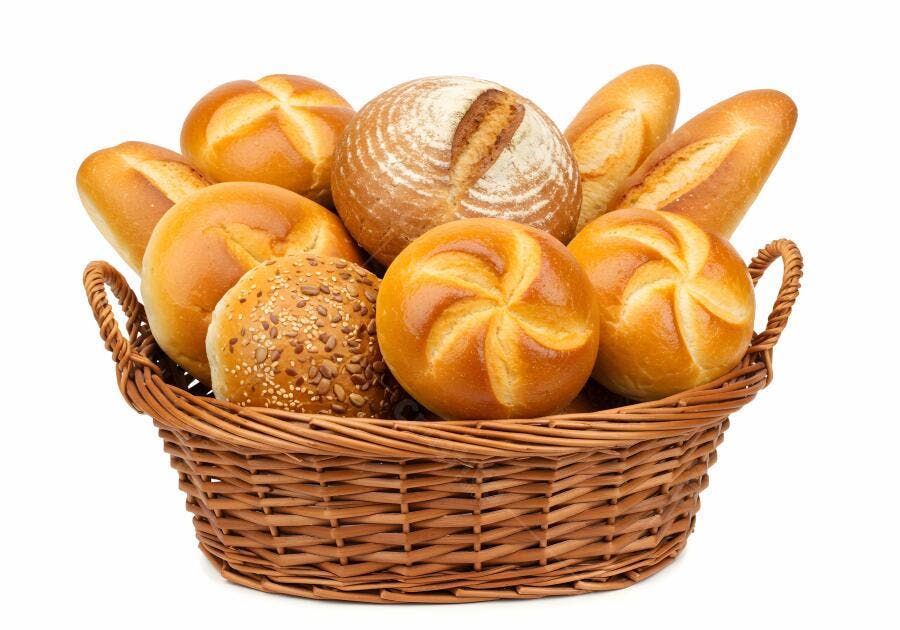 Cesta de pães variados e frescos