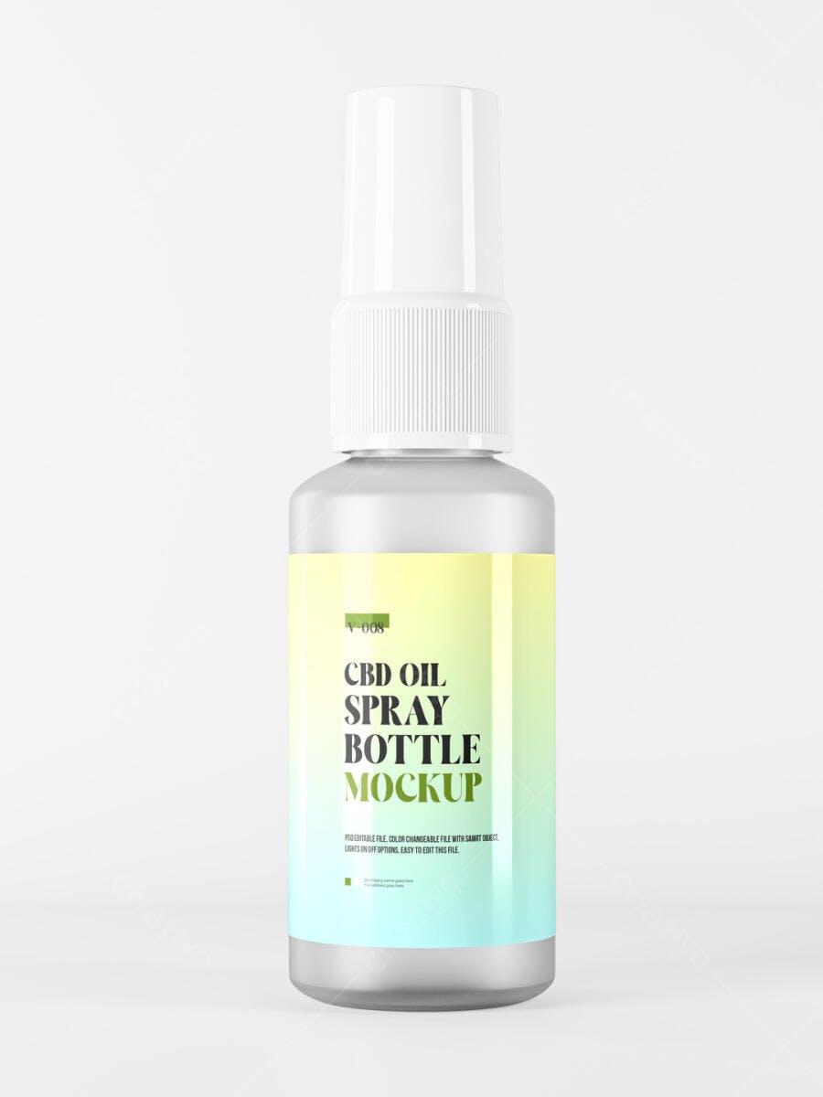 Mockup de Frasco Spray CBD: Design Moderno e Minimalista