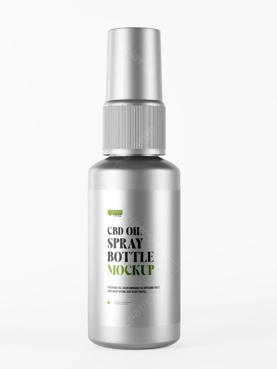 Mockup Realista de Frasco Spray Metálico para CBD
