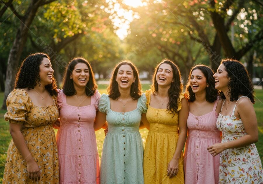 Amigas sorrindo em parque ao entardecer