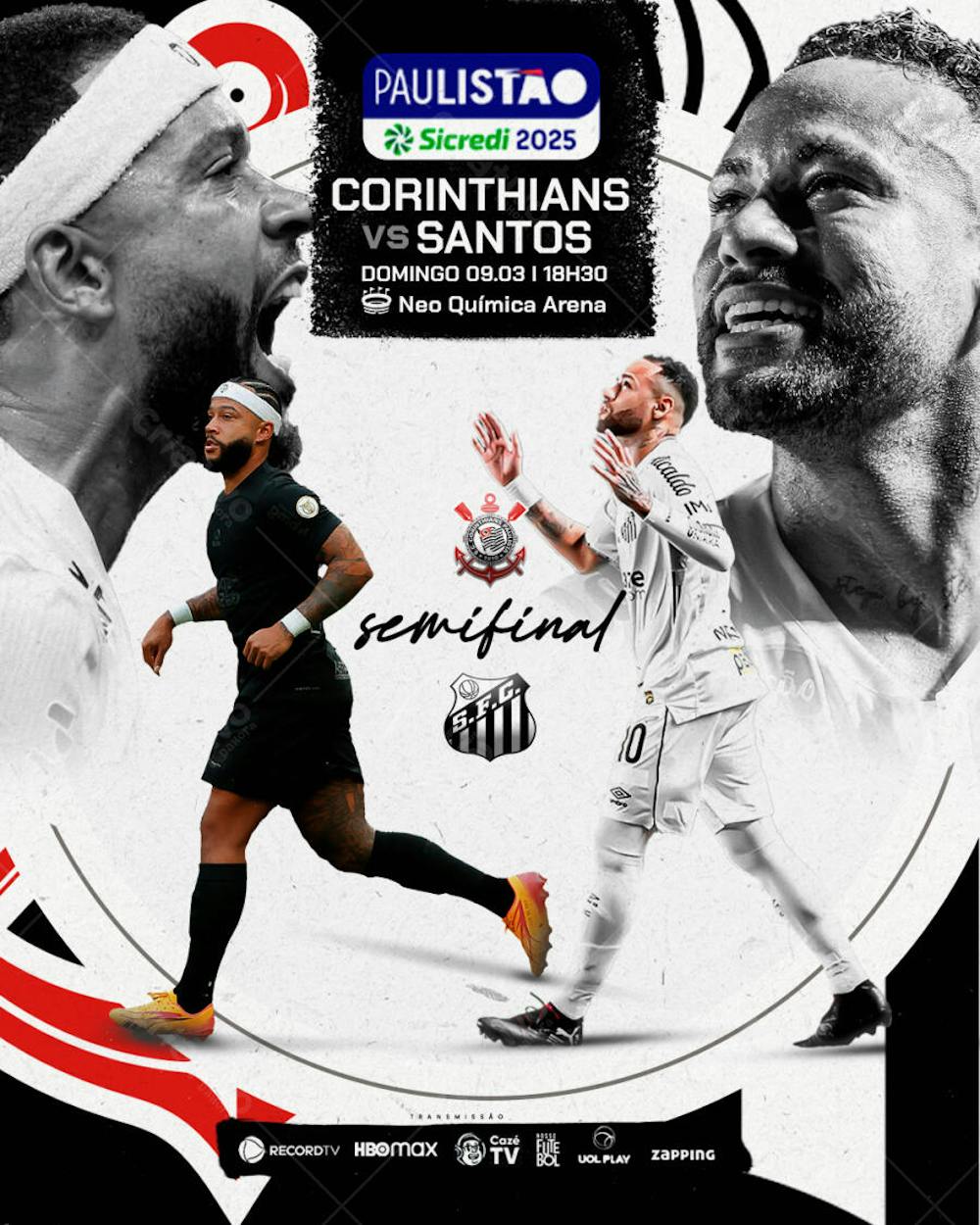 Rede Social Paulistão 2025 semifinal Corinthians x Santos Neymar Depay