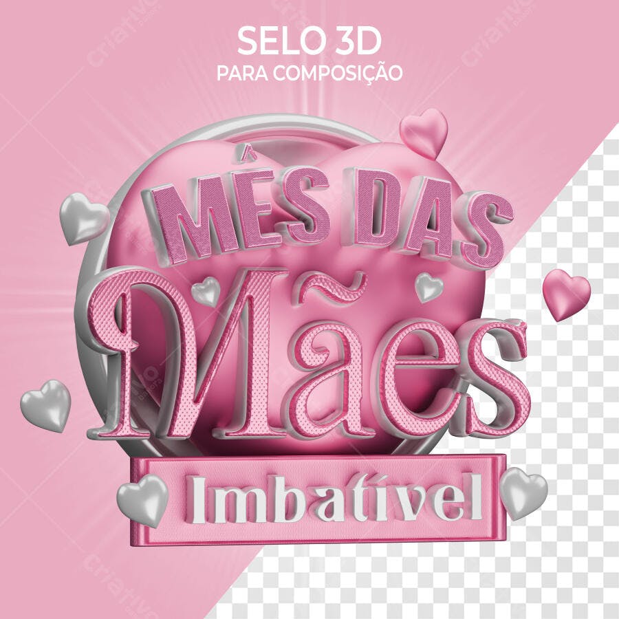 Selo 3D Dia das Mães Rosa Metalizado