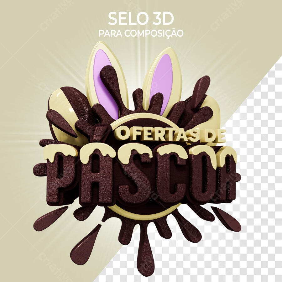 Selo 3D páscoa chocolate marrom e branco