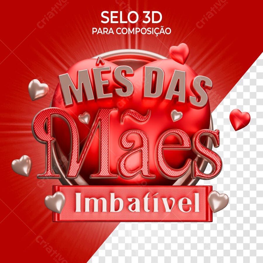 Selo 3D Dia das Mães Vermelho e Dourado