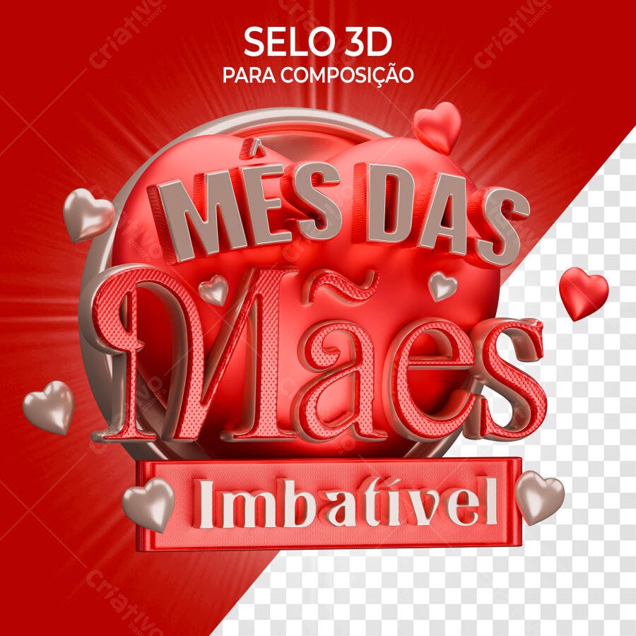 Selo 3D promocional Dia das Mães vermelho e dourado