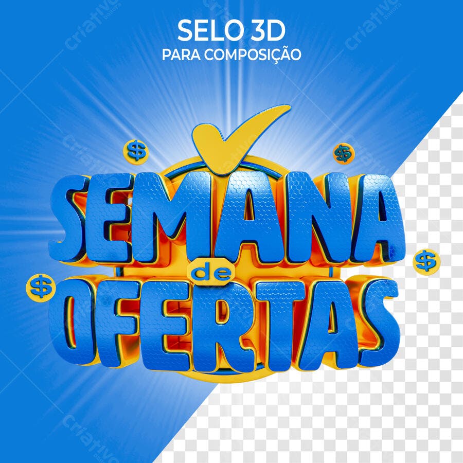 Selo 3D promocional azul e amarelo