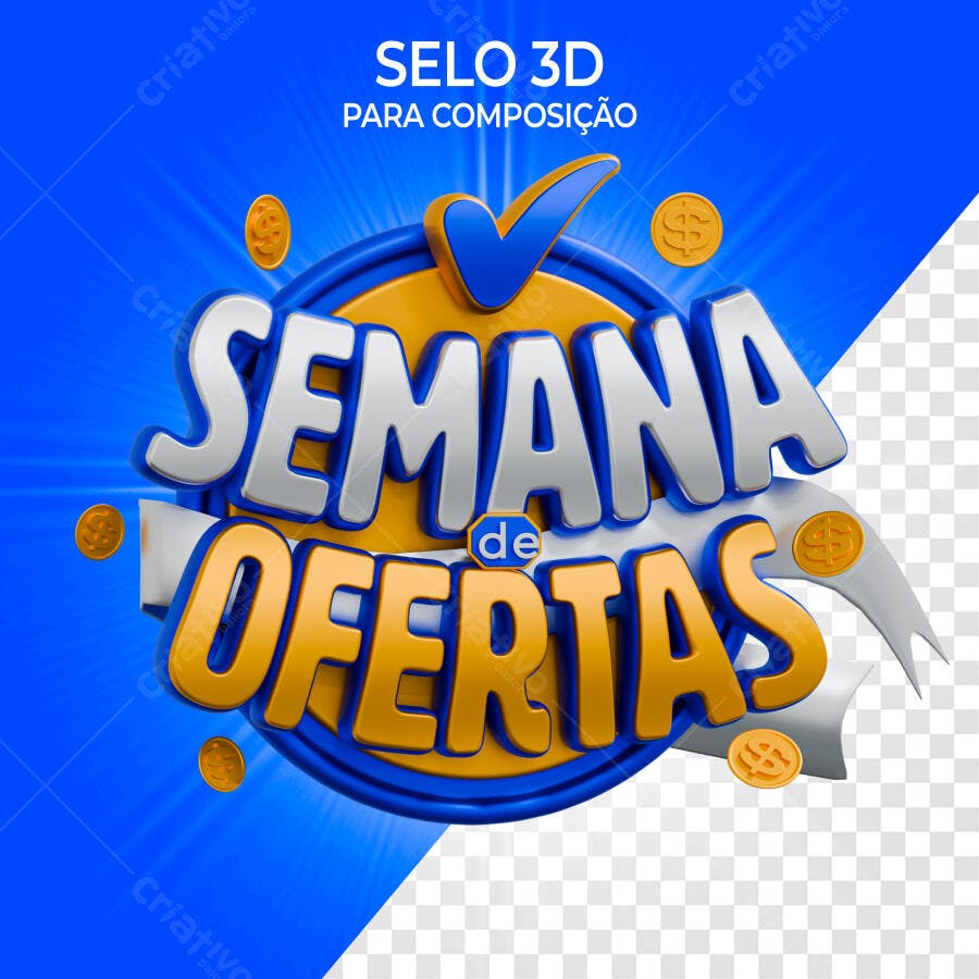 Selo 3D promocional Semana de Ofertas azul e dourado