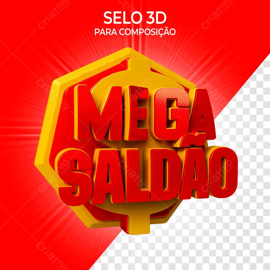 Selo 3D promocional vermelho e amarelo Mega Saldao