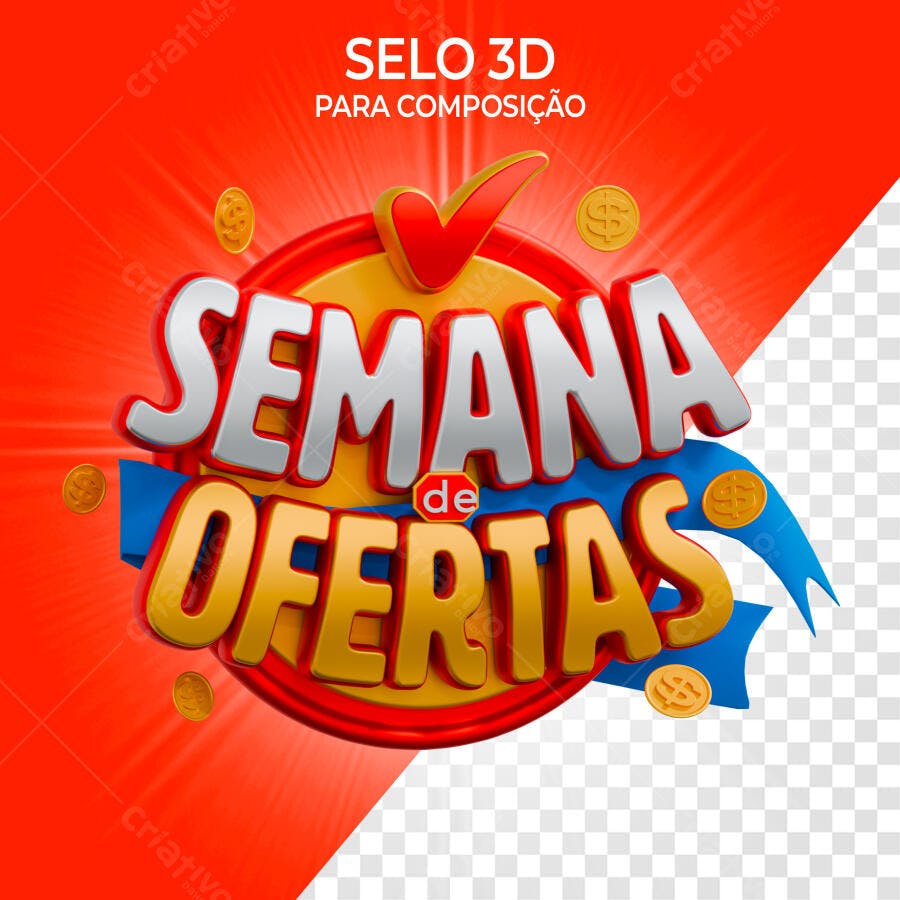 Selo 3D promocional ofertas vermelho e dourado