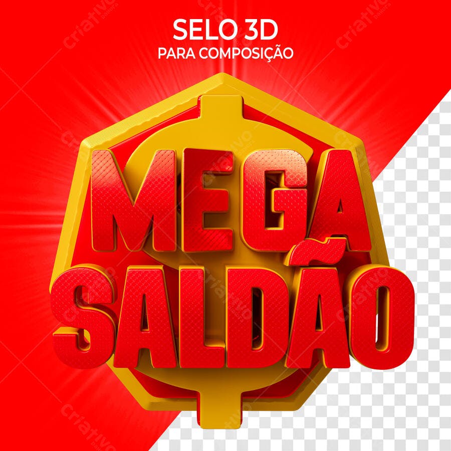 Selo 3D promocional vermelho e dourado Mega Saldao