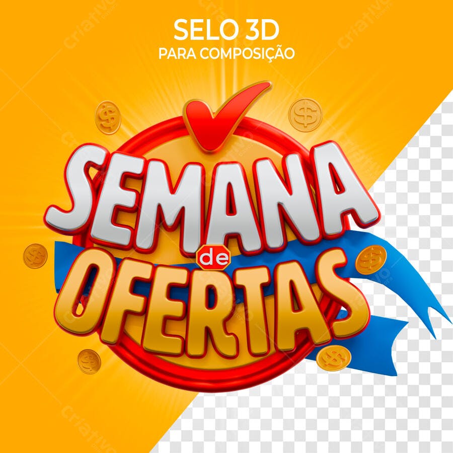 Selo 3D promocional Semana de Ofertas vermelho e dourado