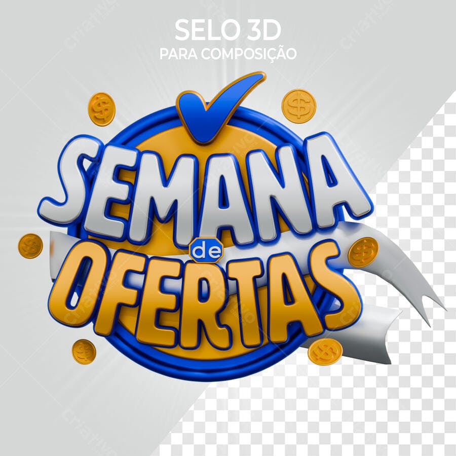 Selo 3D promocional Semana de Ofertas azul e dourado