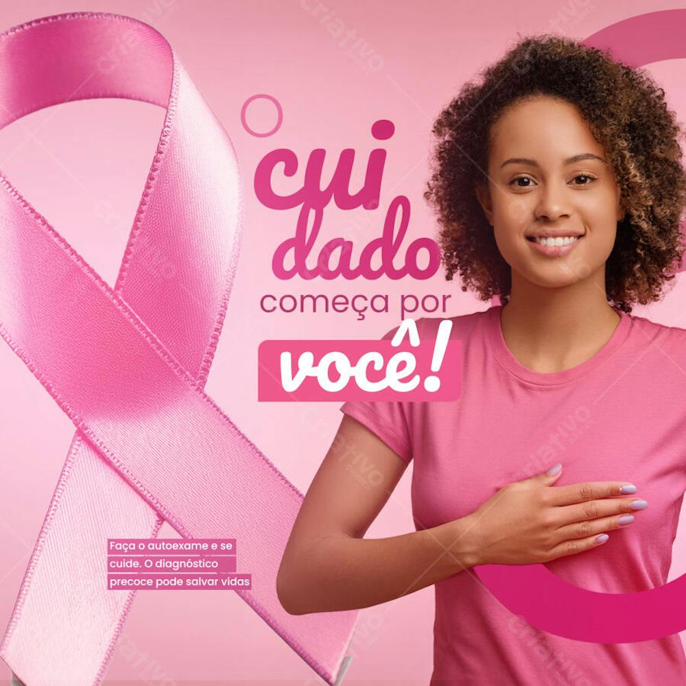 Post Arte Template PSD Outubro Rosa Prevenção Cancer de Mama