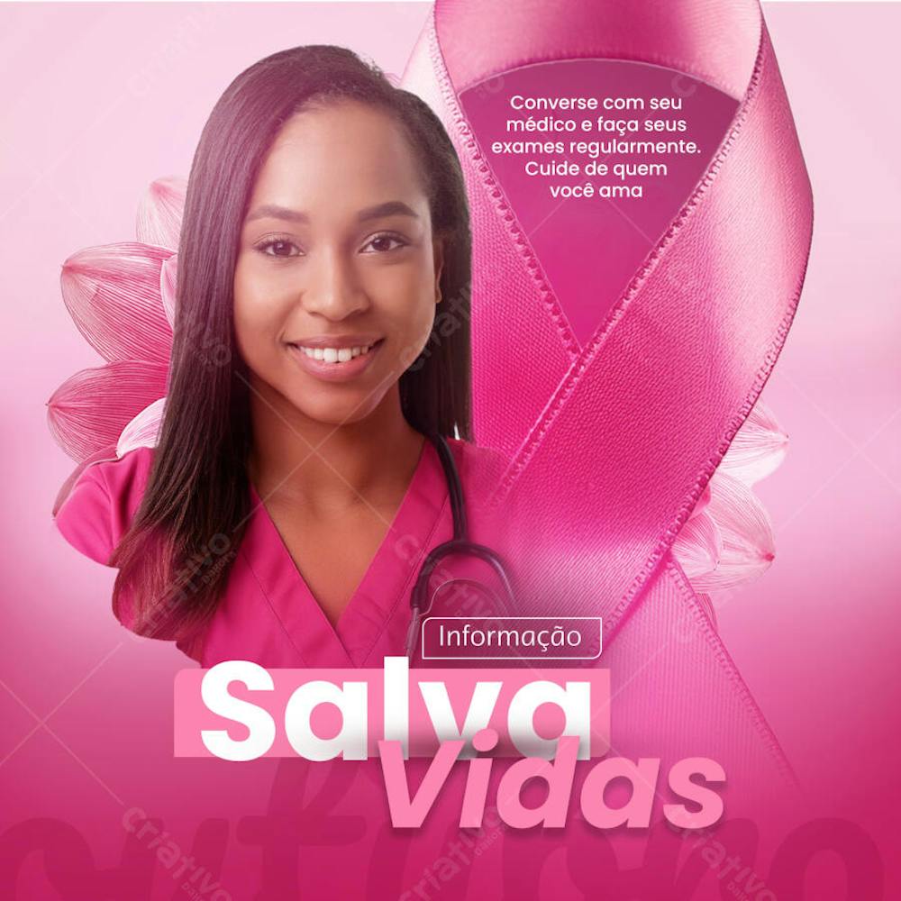 Arte Post Template Dia Mundial Conscientização Cancer de Mama Outubro Rosa