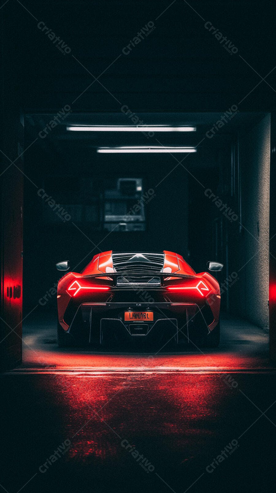 Supercarro vermelho em garagem escura