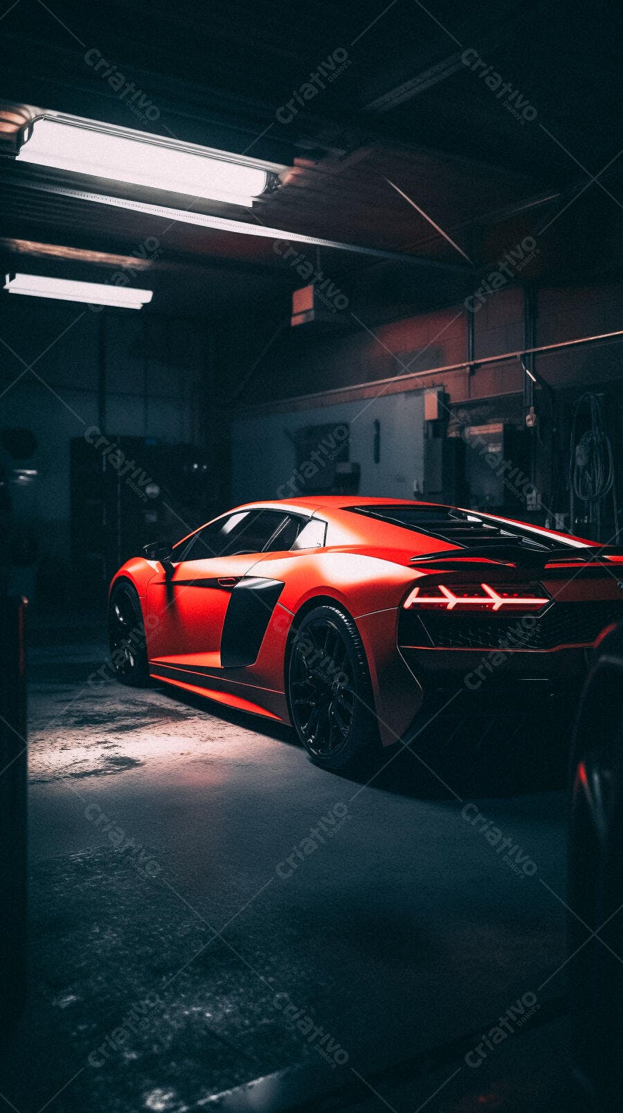 Lamborghini Vermelha em Garagem Escuro