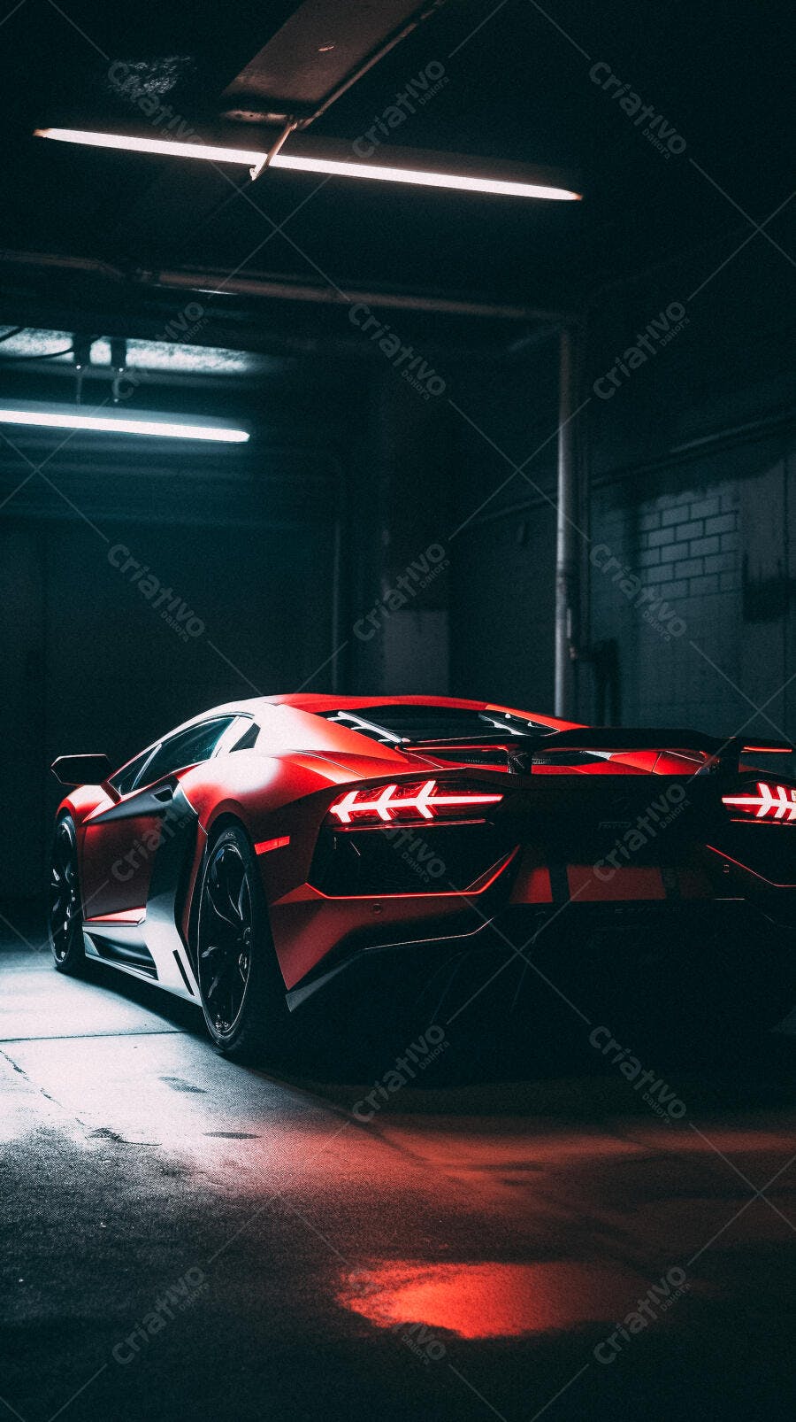 Lamborghini Vermelha em Garagem Escuro